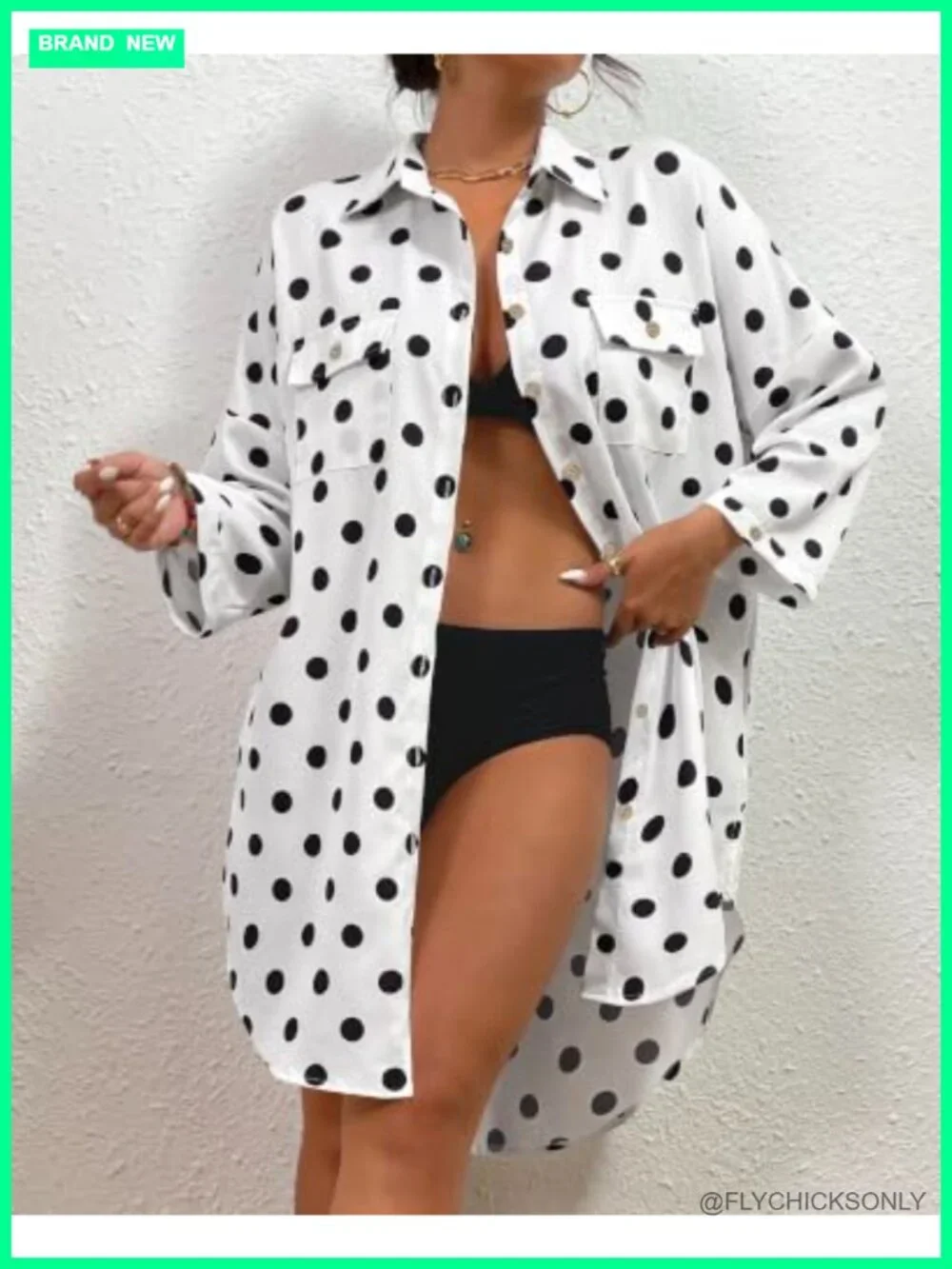 Women's Swim Cover Up Blouse Button Down Shirt Dress, 3/4 Sleeve, Lightweight,